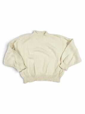 Jaggery London Women’s Organic Cotton Mock Neck Sweater Cream size 2 M/L